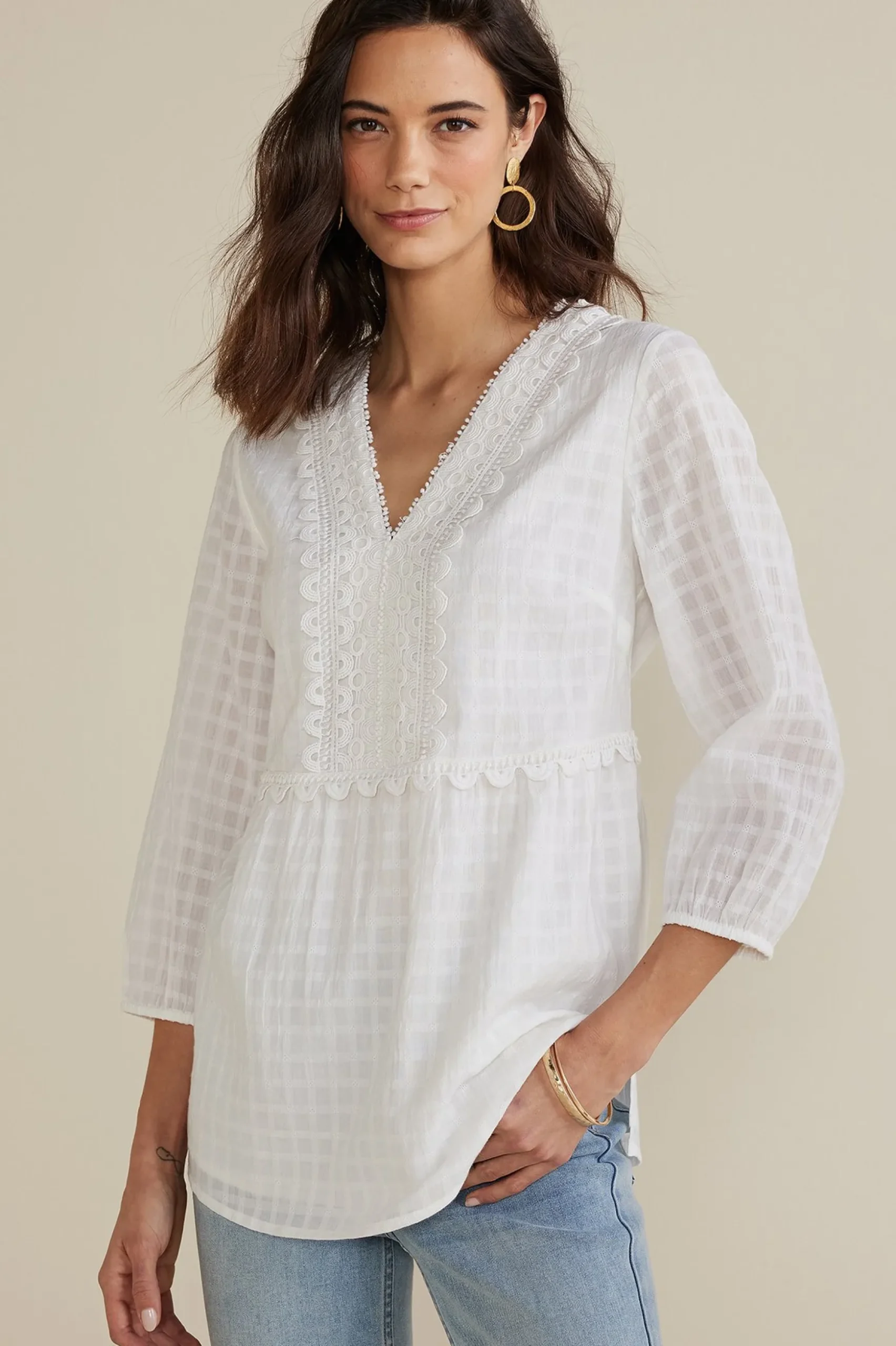 Petites Elodie Windowpane Gauze Top
