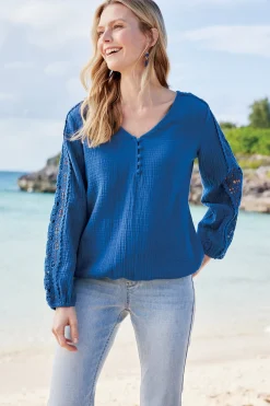 Petites Melinda Gauze & Crochet Top